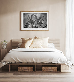 Garak Tower East behind dramatic oversized hand sculptures