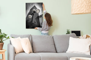 Upward view of vertical glass lines on Seoul skyscraper