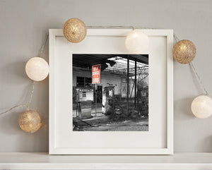 Vintage gas pump and weathered signage from Georgia backroads