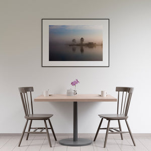 Southern Georgia shoreline softened by fog and pastel morning light