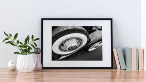 Whitewall tire photography in monochrome