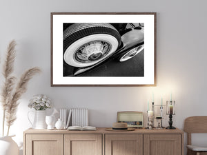 Spare tire on classic vehicle wall art