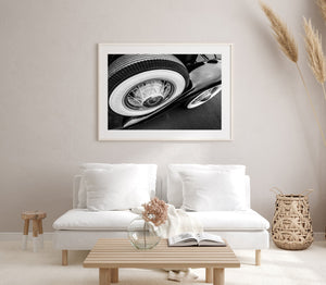 Close-up of chrome and rubber on antique car