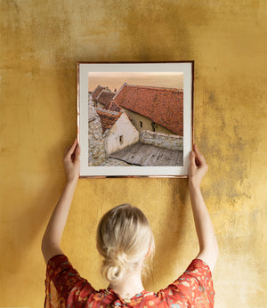 Sunset over ancient Romanian buildings | Photo Art Print fine art photographic print
