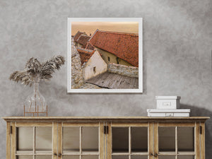 Sunset over ancient Romanian buildings | Photo Art Print fine art photographic print