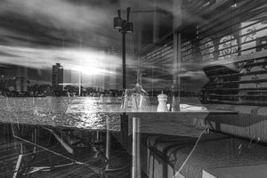 Glass reflections Sydney waterfront black and white