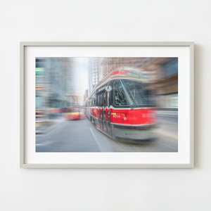 Speeding TTC streetcar in Toronto with motion blur effect