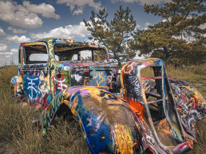 Colorful spray painted automobile near Amarillo