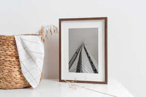 The Shard from below on a foggy day