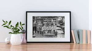 Route 66 Shop Counter and Memorabilia Black and White Interior Photography