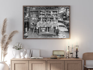 Route 66 Shop Counter and Memorabilia Black and White Interior Photography