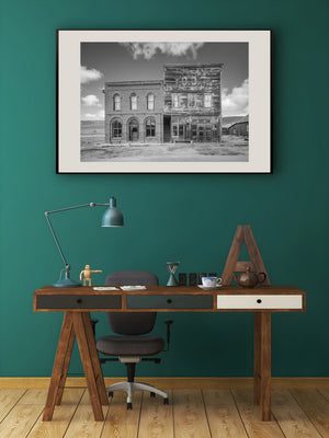 black and white ghost town image