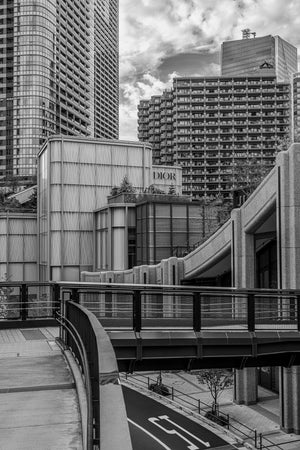 Architecture complexe de shopping de luxe géométrique à Tokyo Japon en monochrome