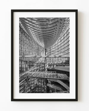 Tokyo International Forum atrium and ribbed ceiling in black and white