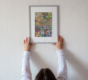 Shibuya Tokyo stairwell graffiti wall filled with overlapping paint and marker lines