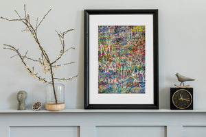 Vibrant abstract graffiti texture captured on stairwell wall in Tokyo