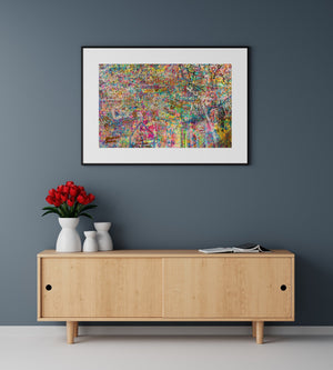 Shibuya stairwell graffiti wall covered in vibrant paint and tags