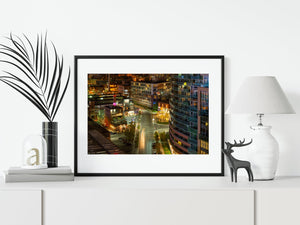 Living room mockup with Toronto architectural wall art