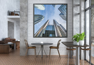 Square architectural photograph looking skyward among Toronto high-rises