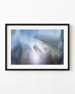 Toronto towers softened by blue motion blur and bright sunlight
