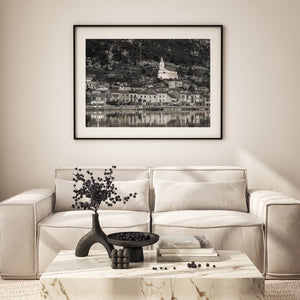 Neretva River village reflection artwork