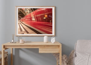 Red Train in Motion at Dresden Station Fine Art Photograph