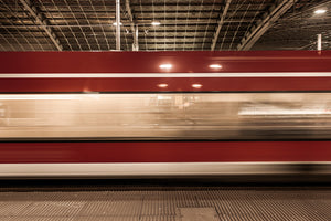 Train speeding through Dresden railway platform