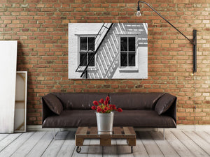 Fine art print of two windows and fire escape in styled space
