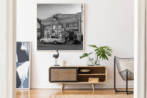 Historic Arizona street with classic Americana details black and white photo