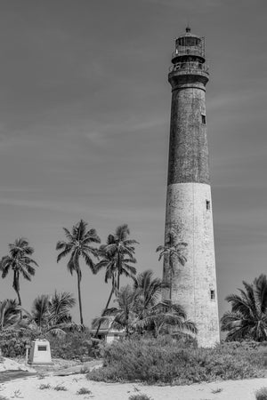 Historic Dry Tortugas lighthouse in black and white
