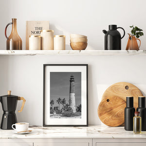 Coastal lighthouse architecture in monochrome tones