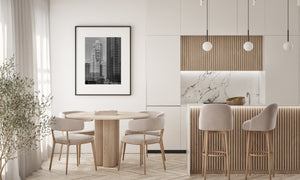 Historic Wrigley Building framed by modern skyscrapers