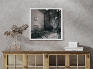 black and white photo of vintage jail cell Gardner Illinois