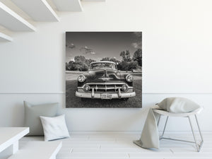 Classic American car front end photographed on Route 66