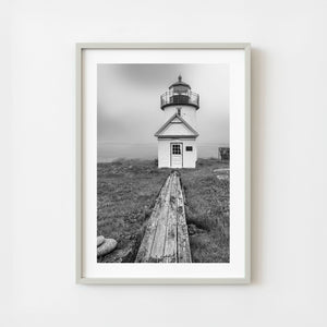 Curtis Island lighthouse in Camden Maine black and white