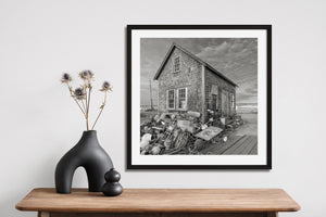 Working waterfront scene in black and white