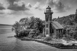 Grand Island East Channel Lighthouse black and white exterior