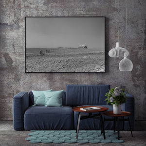 Black and white agricultural ranch scene in rural Nebraska plains