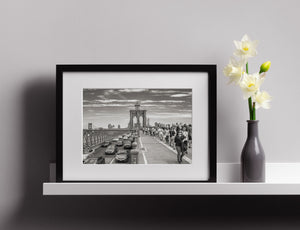 New York City traffic and footpath on the Brooklyn Bridge