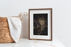 Aerial night view of Manhattan buildings and streets