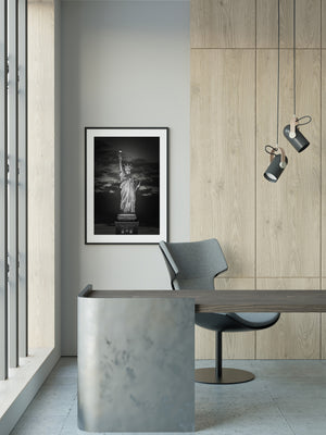 Monochrome architectural detail of the Statue of Liberty