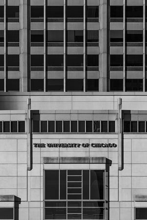 Moderne Universitätsarchitektur mit vertikalem Fenstergitter Chicago