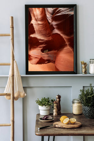Sculpted sandstone folds and sunlit orange rock in Upper Antelope Canyon