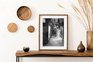 Venice street photograph contrasting blurred pedestrians with old alley architecture