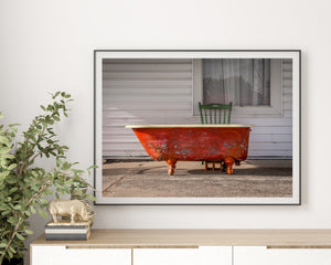 A solitary antique bathtub on Route 66, evoking a sense of adventure and the spirit of exploration.