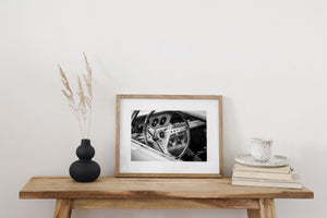 Mustang emblem on steering column close-up