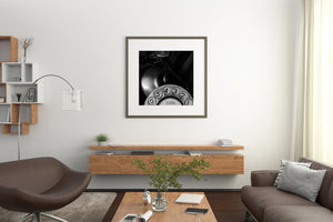 Teléfono de disco antiguo en blanco y negro – Arte de pared