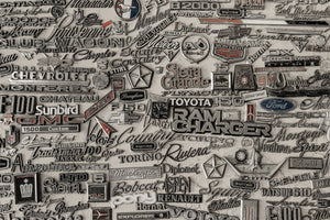Collection of classic automotive badges and logos
