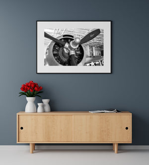 American warplane propeller detail in monochrome