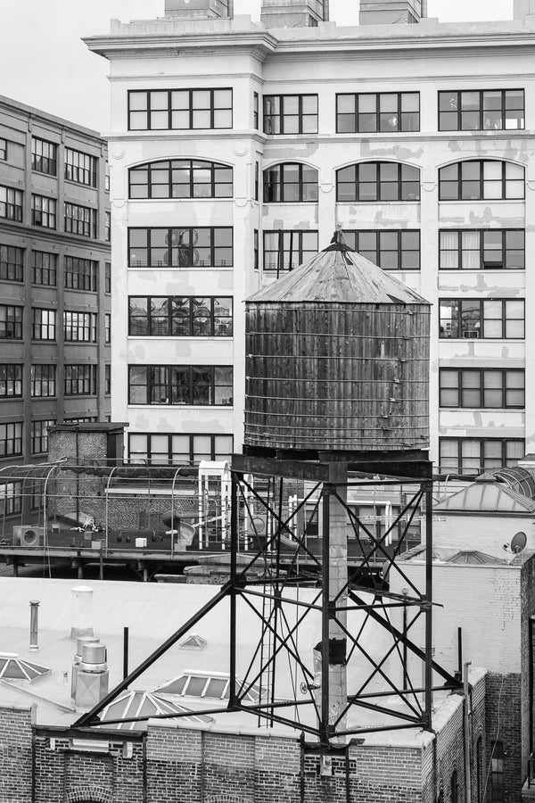 Iconic wooden water tower on New York City rooftop